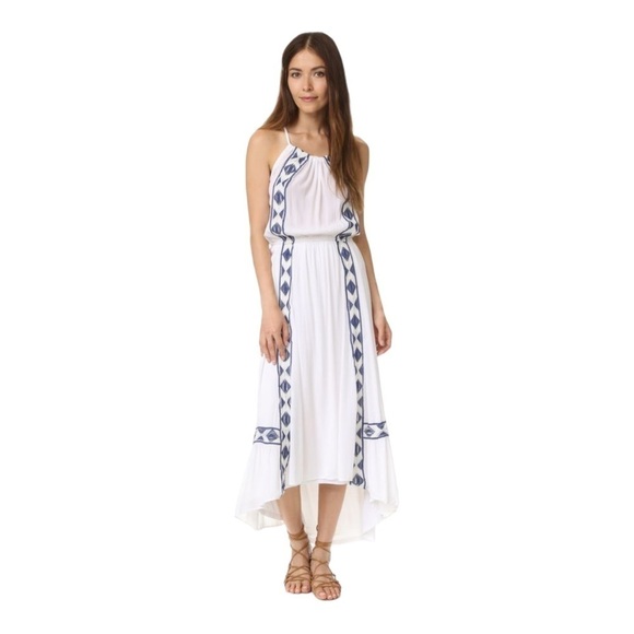 ELLA MOSS x Revolve Usiku Blue White Embroidered Maxi Dress XS Grecian - Picture 7 of 12